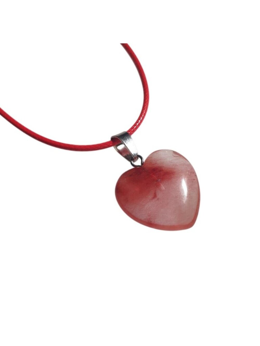 Pink Cord Necklace Heart Shaped Pendant Stone Lobster Clasp Women Gift 17" - 19"